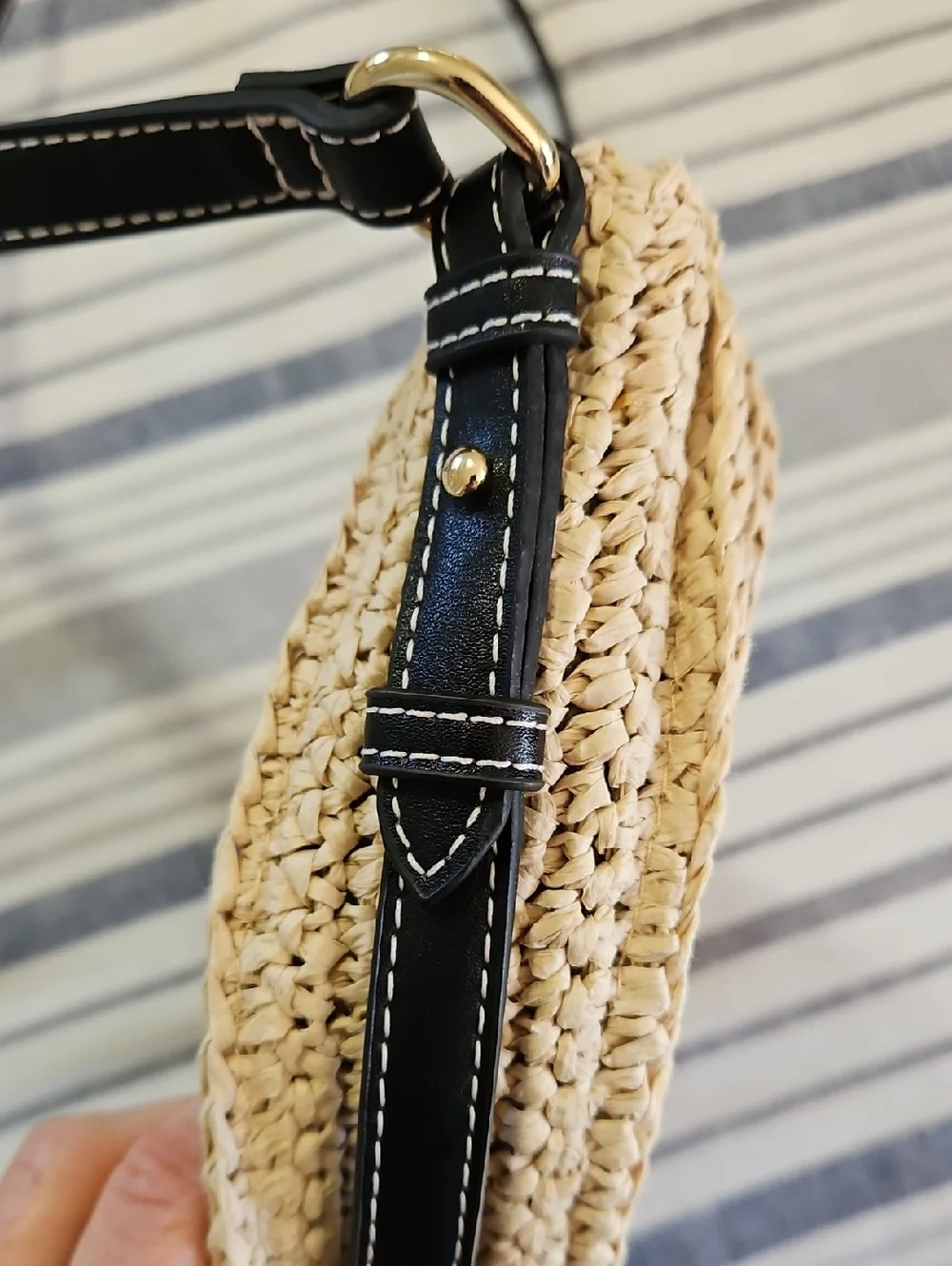 Zara Woven Straw Crossbody Bag with Black Trim - Neutral - Picture 3 of 7